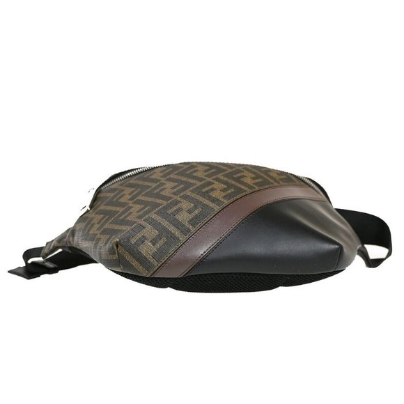 Auth FENDI Logo Zucca Diagonal Belt Shoulder Bag PVC Leather Brown - Picture 3 of 16